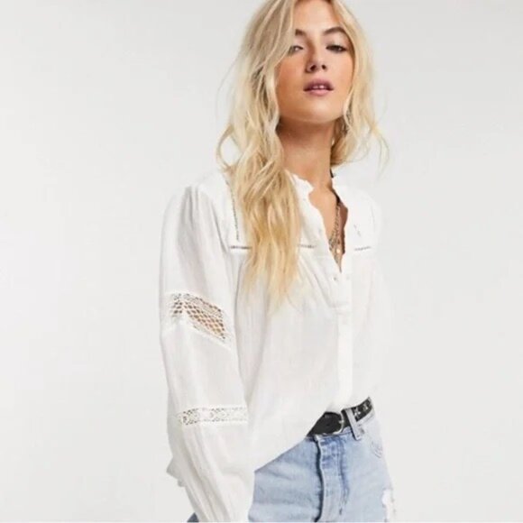 Free People White Embroidered Puff Sleeve blouse - Picture 4 of 7